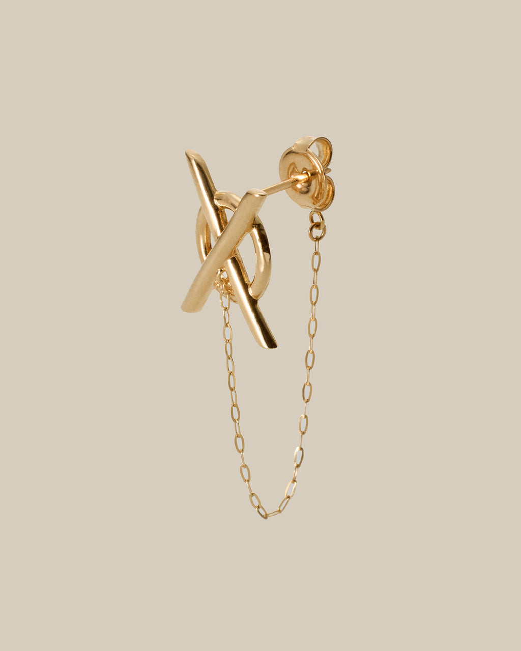 K10 X drop chain pierced earring クロス ドロップチェーン