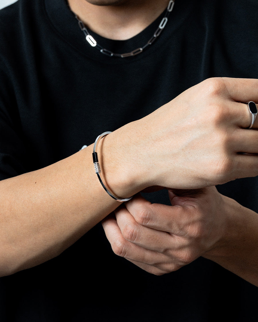 SV925 バンブー オニキス バングル | XOZ SV925 ブレスレット 天然石