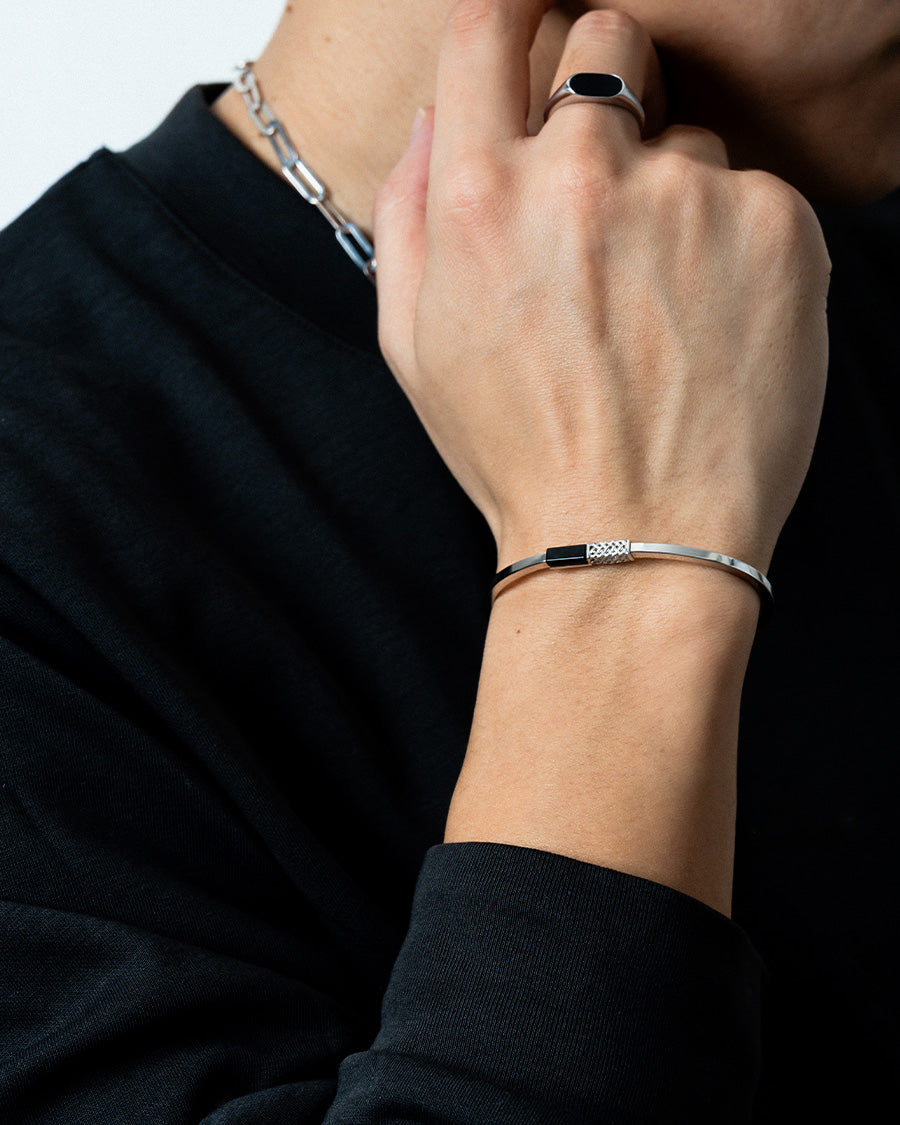 SV925 バンブー オニキス バングル | XOZ SV925 ブレスレット 天然石