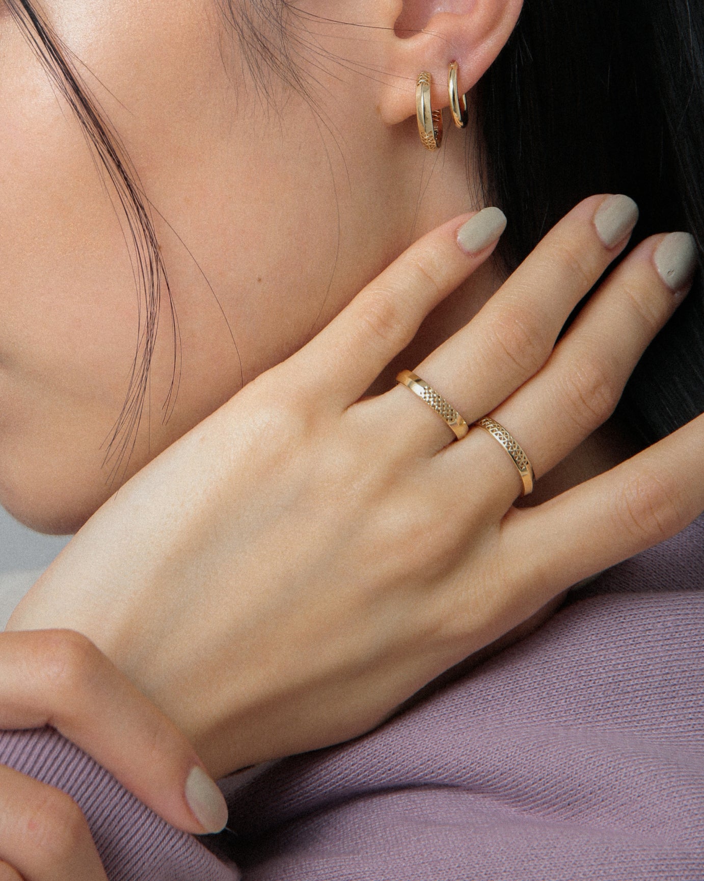 K18 X bamboo stacking ring A<br>クロス バンブー スタッキング リング A