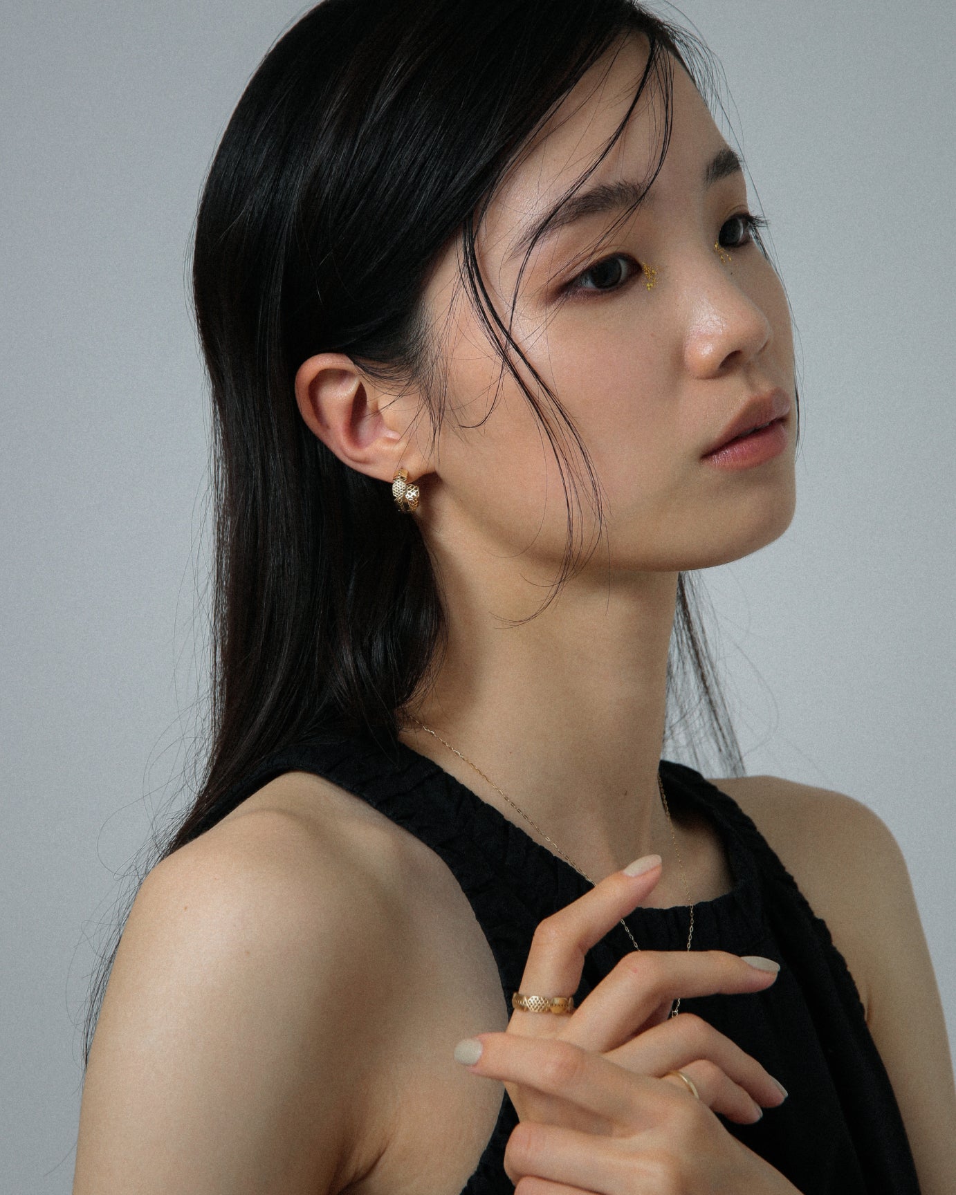 K10 X bamboo hoop post pierced earring <br>クロスバンブー フープポストピアス